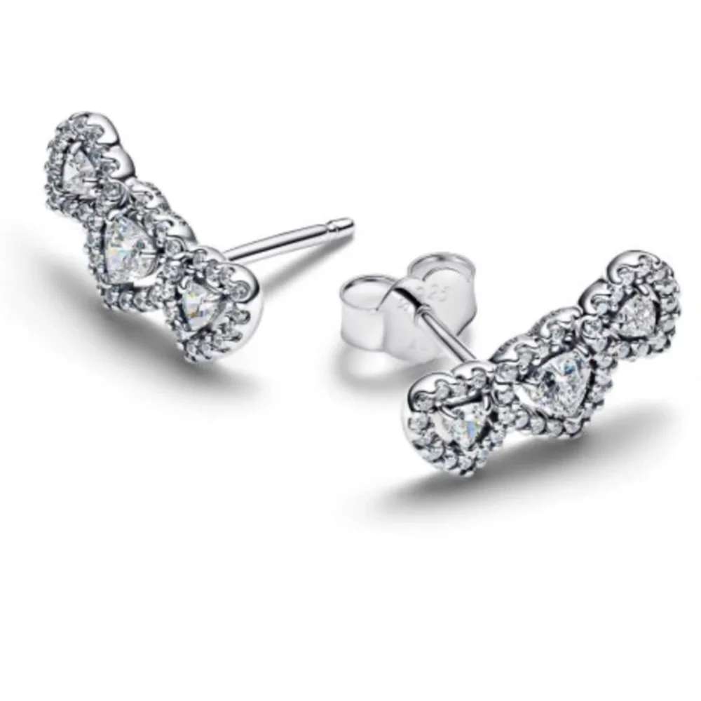 Halo Heart Trilogy Stud Elegant Sterling Silver Heart Earrings
